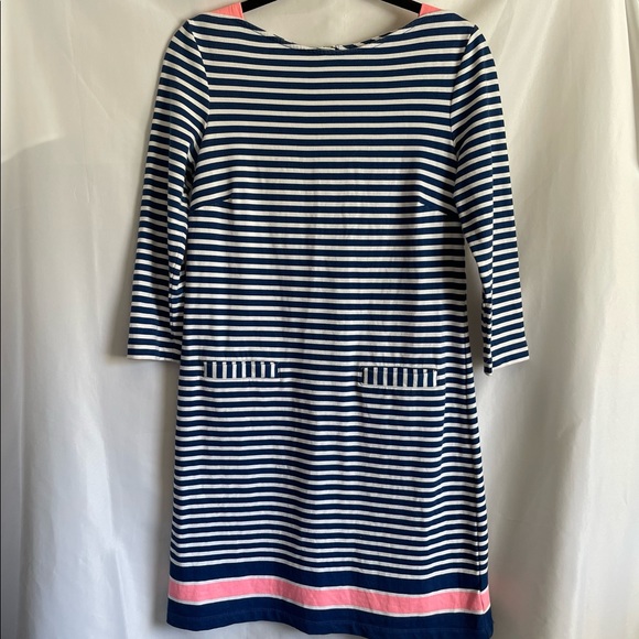 Lilly Pulitzer Irina Guava Melon Exotic Garden Stripe French Terry Shift Dress - Picture 2 of 8